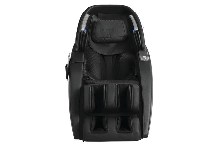 Infinity Dynasty 4D massage chair in sleek black design with ergonomic seating and massage features