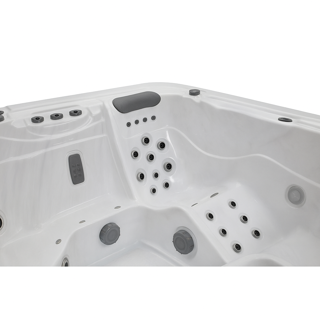 Luxury Spa Infinity Elite Series hot tub white interior with multiple adjustable massage jets