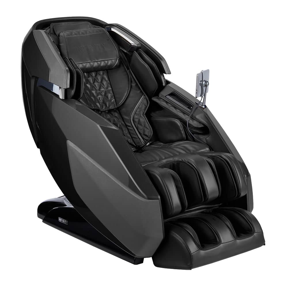 Infinity Imperial Syner-D massage chair in sleek black design offering advanced relaxation features
