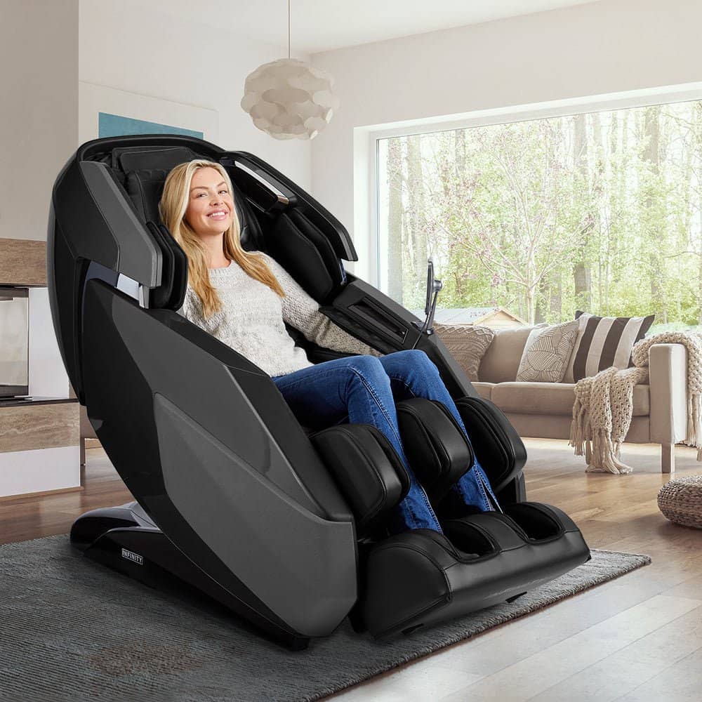 Infinity Imperial Syner-D massage chair providing relaxation and comfort in a stylish living room setting
