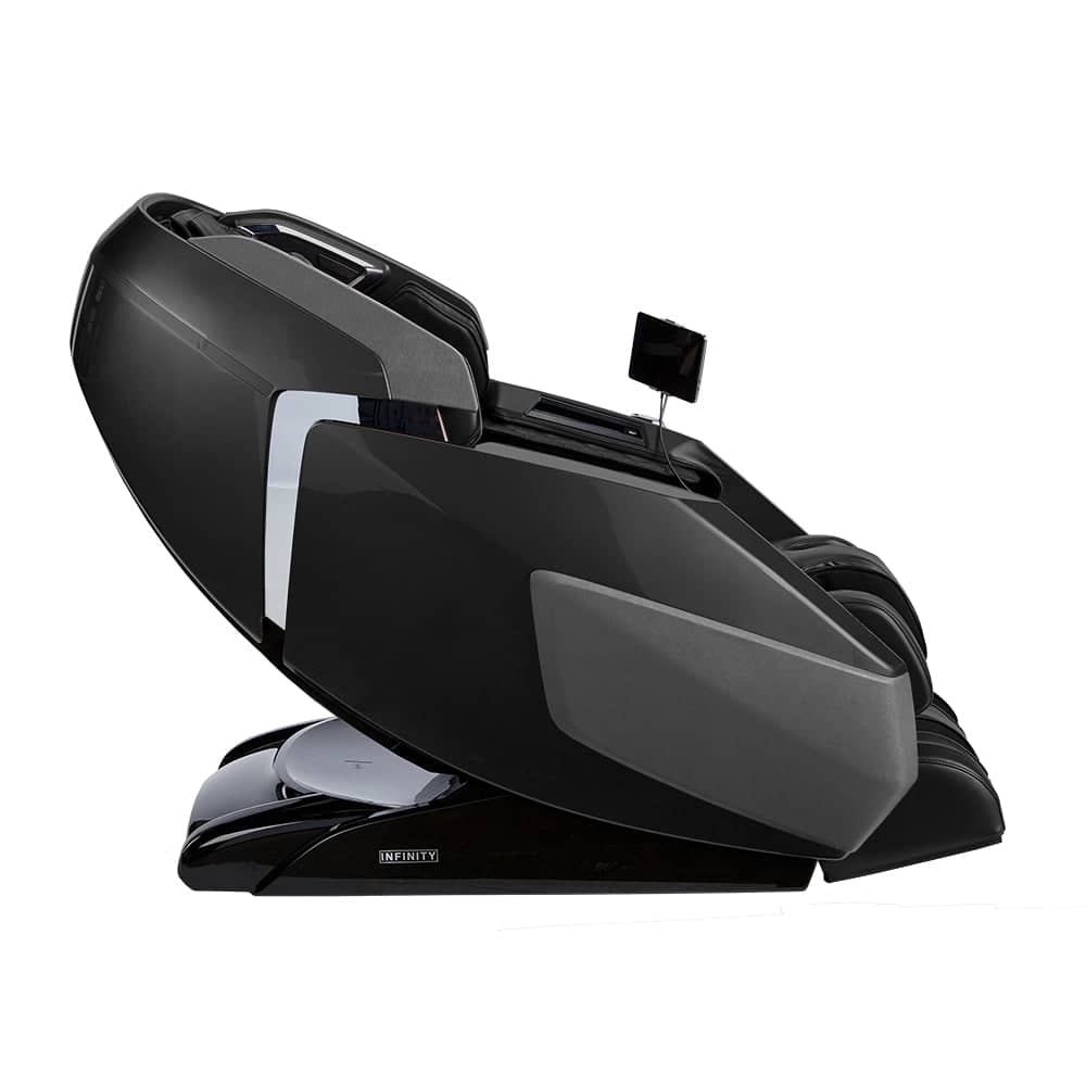 Infinity Imperial Syner-D massage chair in sleek black design with adjustable reclining feature