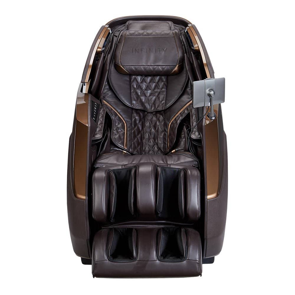 Infinity Imperial Syner-D massage chair in brown with advanced massage features for relaxation