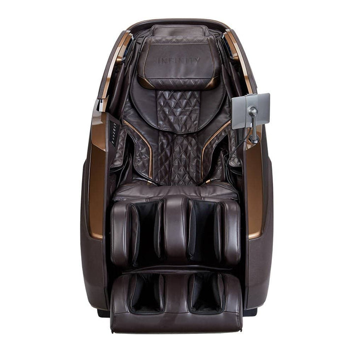 Infinity Imperial Syner-D massage chair in brown with advanced massage features for relaxation