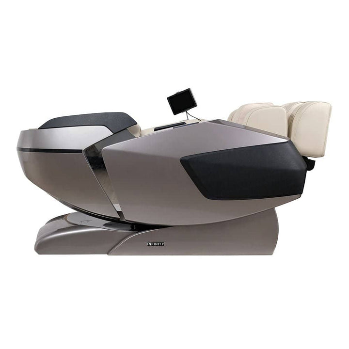 Infinity Imperial Syner-D massage chair with a sleek design and integrated touchscreen control for ultimate relaxation