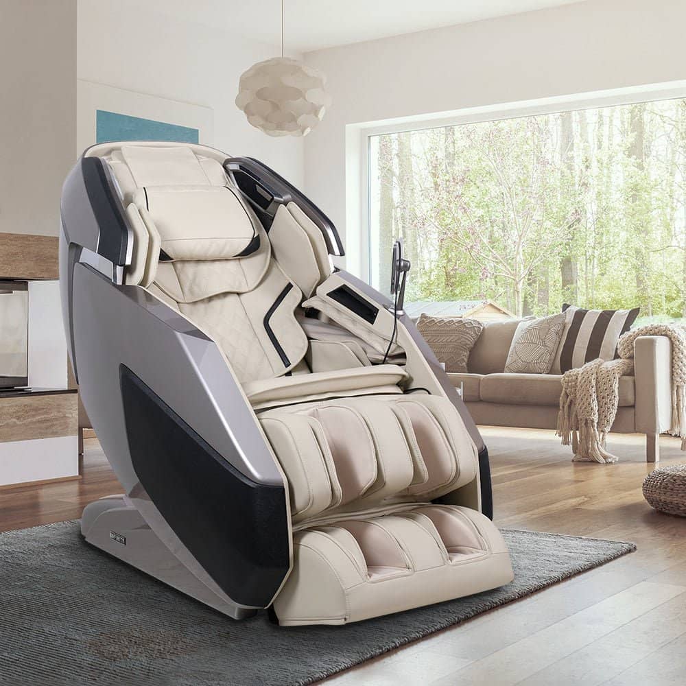 Infinity Imperial Syner-D massage chair in a modern living room with spacious design and plush seating