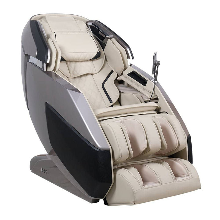 Infinity Imperial Syner-D massage chair in cream and gray with advanced massage features for relaxation