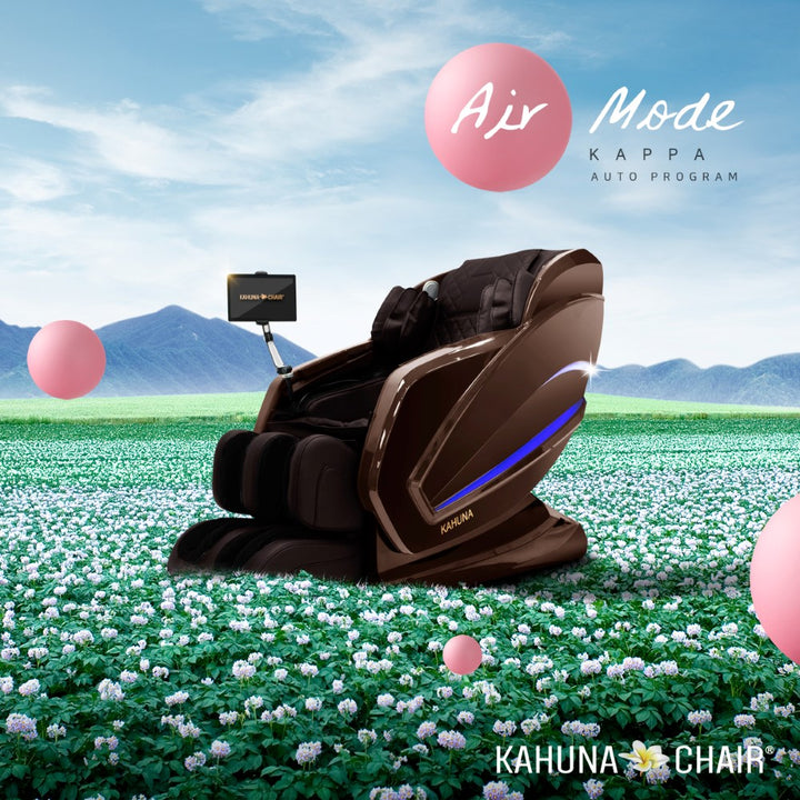 Kahuna luxury massage chair for home with Air Mode and Kappa auto program in a serene outdoor setting