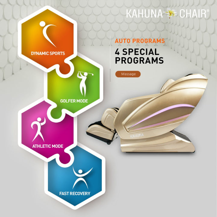 Kahuna luxury massage chair for home featuring dynamic sports, golfer mode, athletic mode, and fast recovery programs