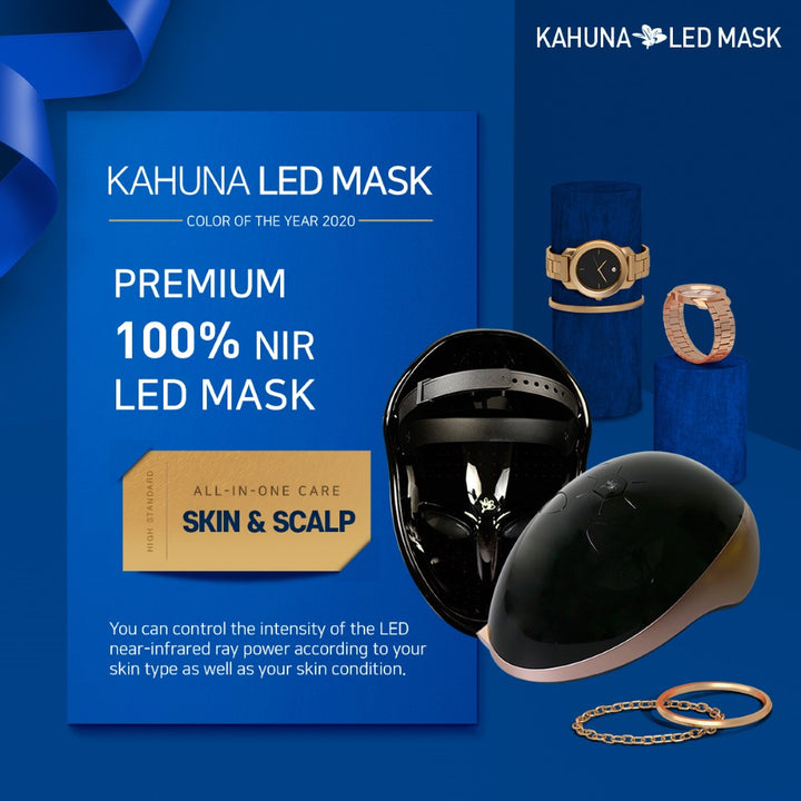 Kahuna premium NIR therapy face mask for skin and scalp care with adjustable LED intensity control