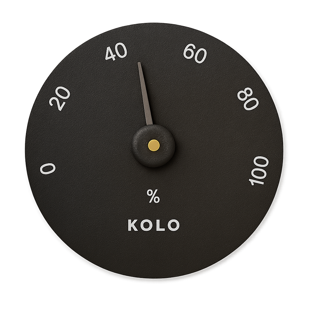 KOLO hygrometer for sauna displaying humidity levels from 0 to 100 percent