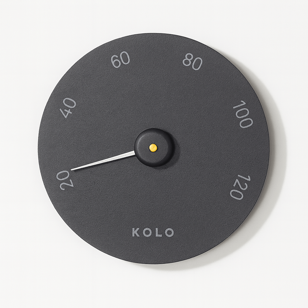 KOLO luxury sauna thermometer with minimalist design for accurate temperature readings in saunas