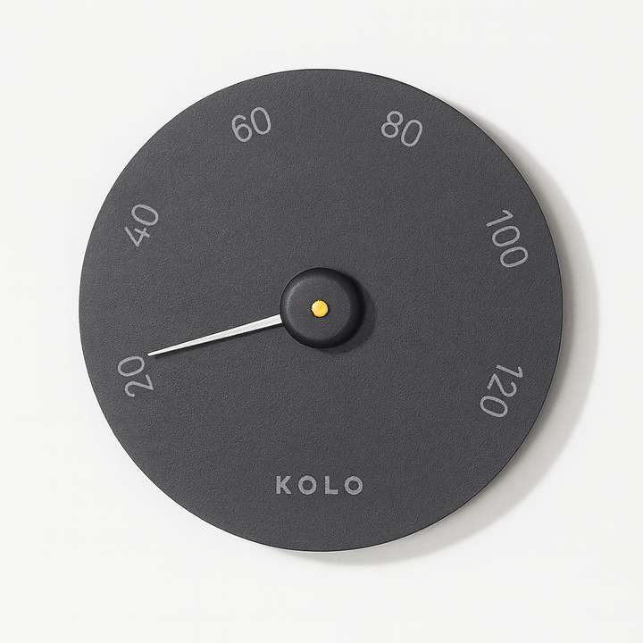 KOLO luxury sauna thermometer with minimalist design for accurate temperature readings in saunas