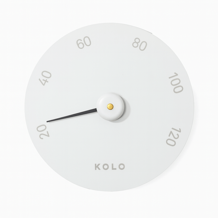 KOLO luxury sauna thermometer with a sleek white design for accurate temperature readings
