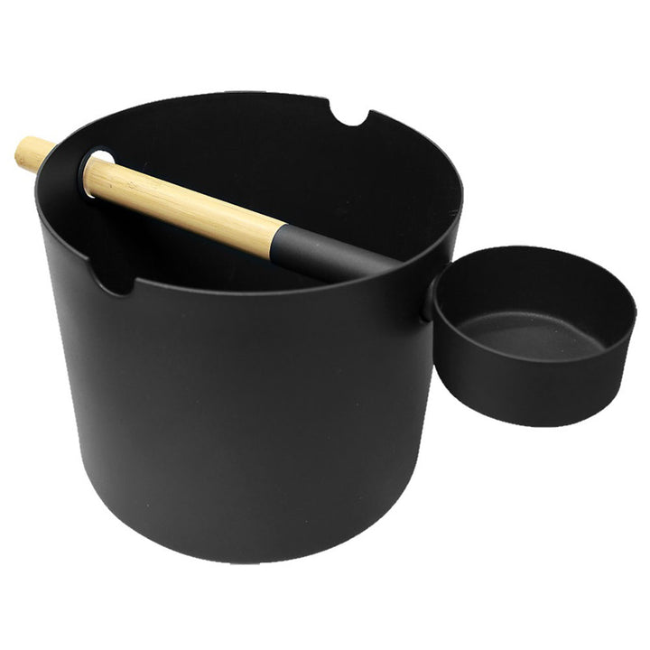 KOLO sauna accessories black bucket with wooden handle and attached small scooping cup
