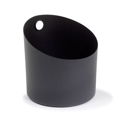 Black KOLO sauna accessory bucket with angled rim and circular handle hole