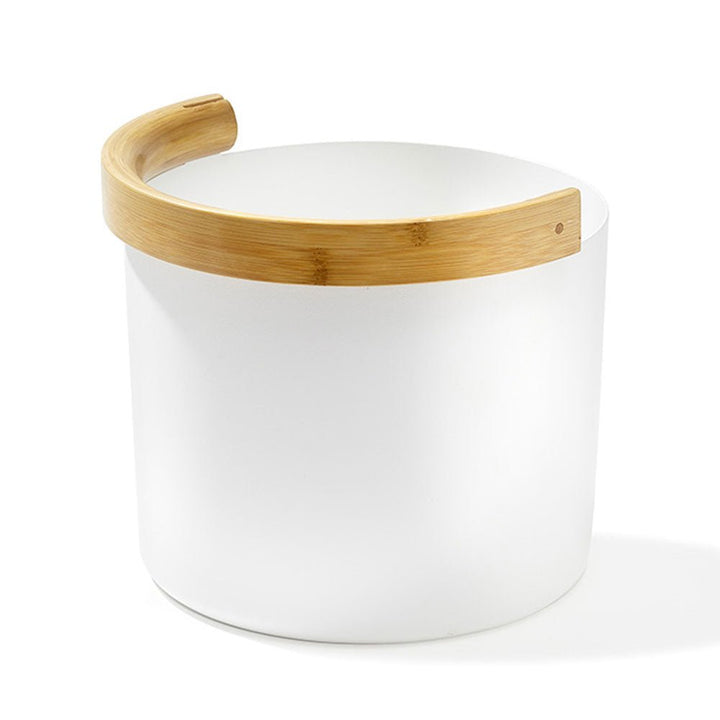 KOLO sauna bucket with a sleek white finish and a natural bamboo handle for an elegant touch