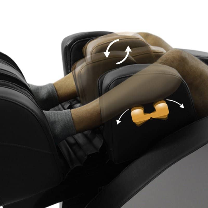 Kyota Kansha M878 massage chair showing adjustable calf and foot support features for enhanced comfort