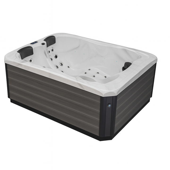 Luxury Spa Largo Studio Series hot tub with white interior and dark gray exterior panels