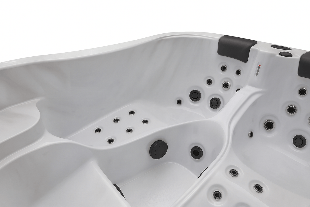 Interior of the Largo Studio Series hot tub featuring multiple seating options and massage jets