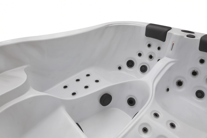 Interior of the Largo Studio Series hot tub featuring multiple seating options and massage jets