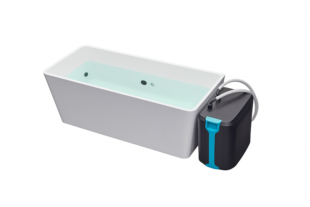 Luxury cold plunge bath by Luxury Spa with sleek white tub and external cooling unit