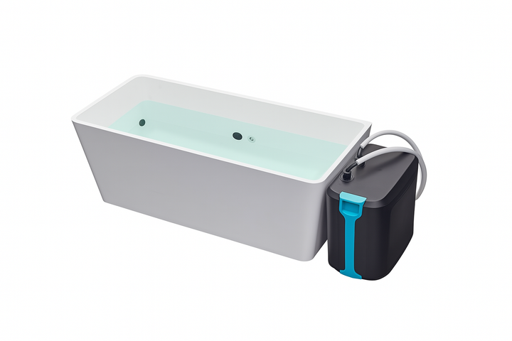 Luxury cold plunge bath by Luxury Spa with sleek white tub and external cooling unit