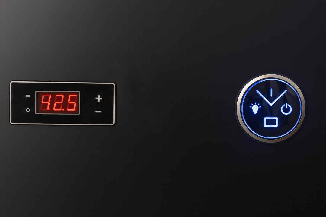 Luxury cold plunge tub control panel displaying temperature and settings for optimal use
