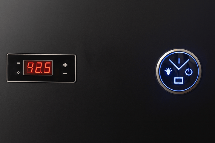 Luxury cold plunge tub control panel displaying temperature and settings for optimal use