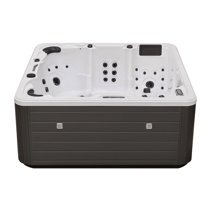 Luxury Spa luxury home hot tub with white interior and dark brown exterior panels