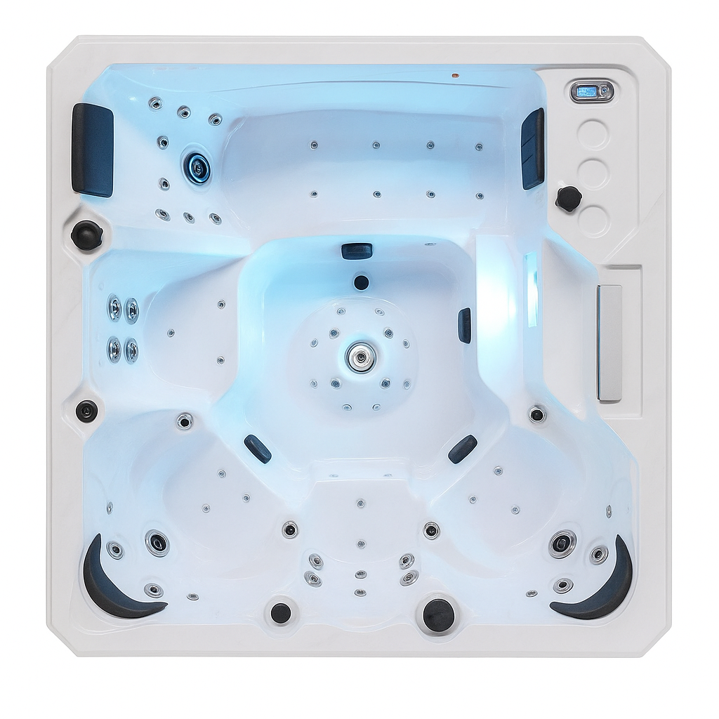 Luxury home hot tub by Luxury Spa with multiple jets and ergonomic seating in white