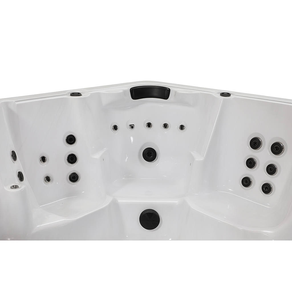 Luxury home hot tub by Luxury Spa with multiple jets and ergonomic seating in white finish