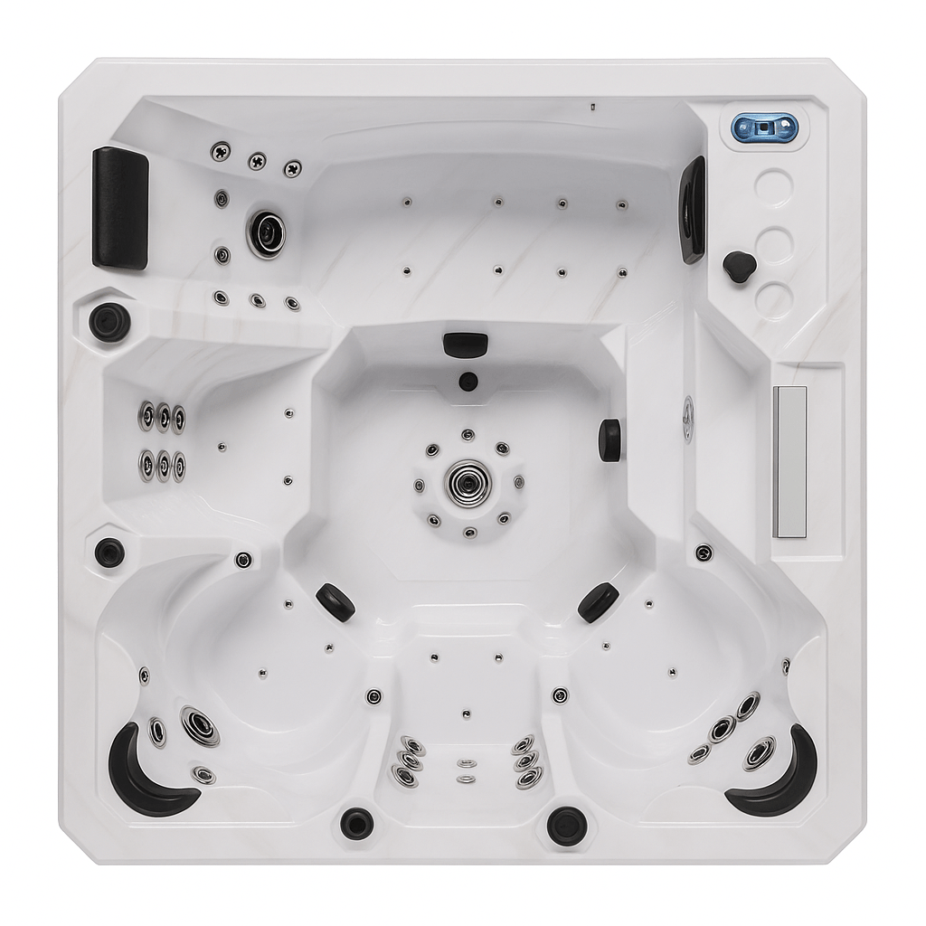 Luxury home hot tub with multiple jets and spacious seating for ultimate relaxation