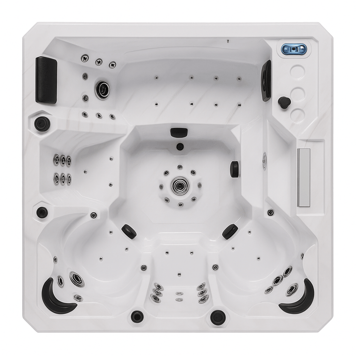 Luxury home hot tub with multiple jets and spacious seating for ultimate relaxation