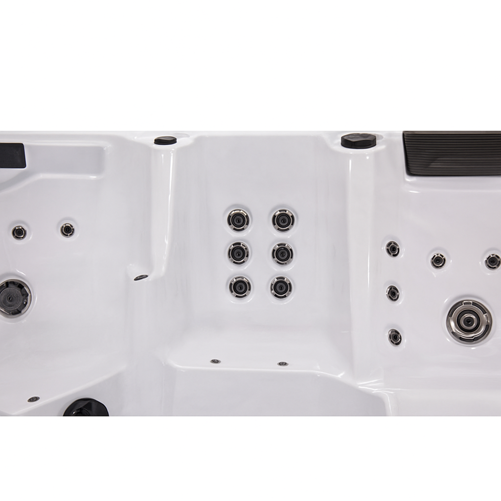 Luxury Spa white luxury home hot tub with multiple black water jets and ergonomic seating
