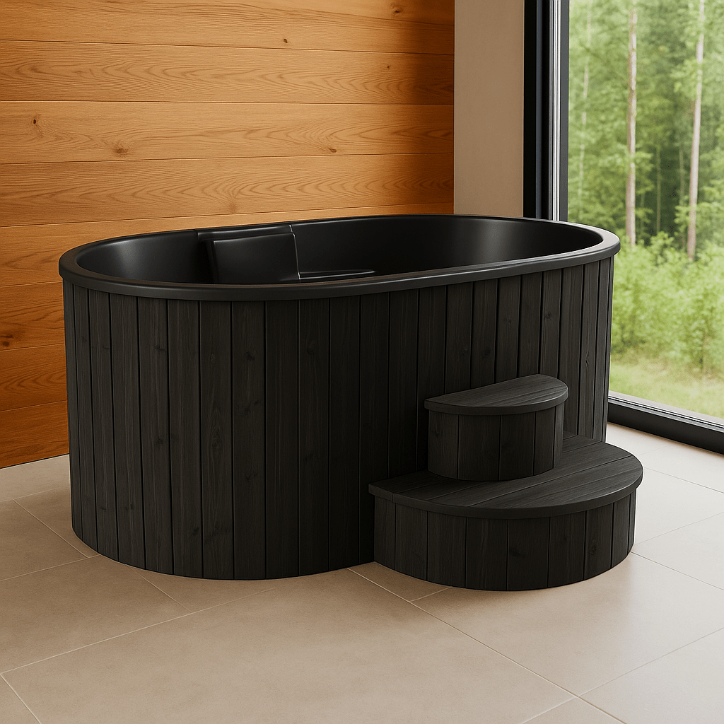 SaunaLife luxury home spa immersion tub with sleek design and wooden finish for relaxation
