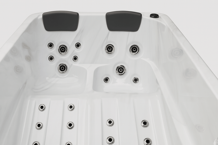 Luxury hot tub interior with multiple massage jets and comfortable seating for relaxation