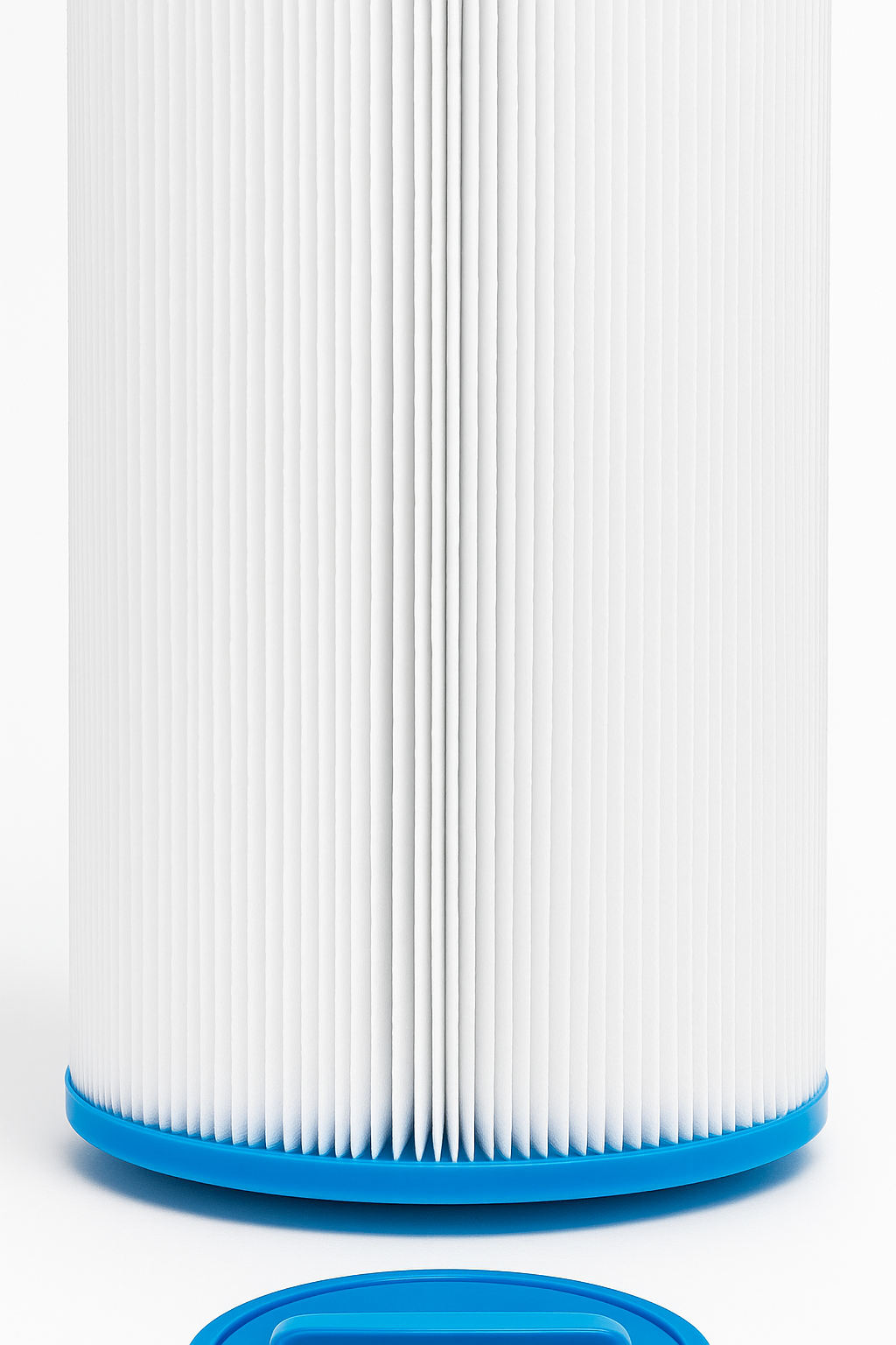Luxury hot tub filter replacement with white pleated design and blue base by Luxury Spa