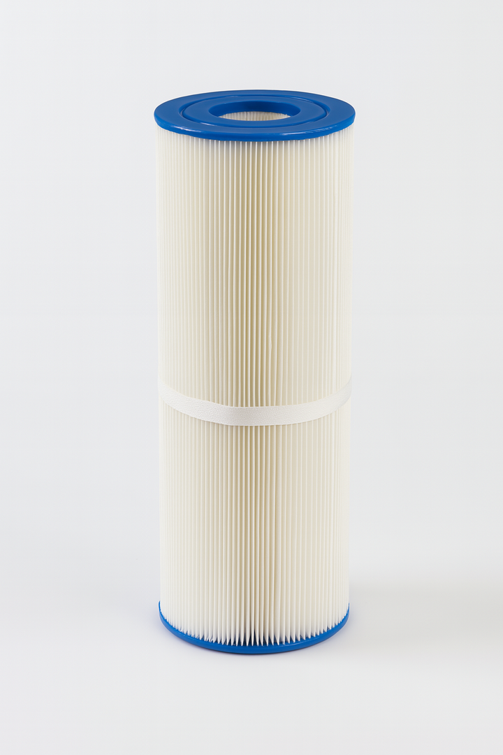 Luxury Spa luxury hot tub filters with white pleated design and blue end caps for clean water
