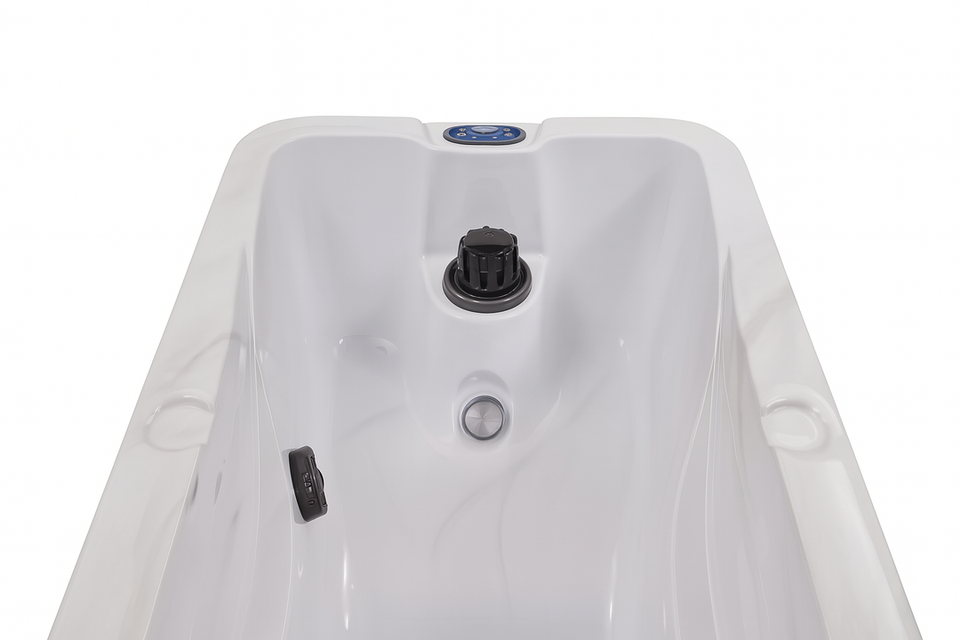 Luxury hot tub for home by Luxury Spa with ergonomic white design and built-in controls