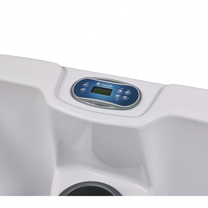 Control panel of a luxury hot tub for home by Luxury Spa with digital display and buttons