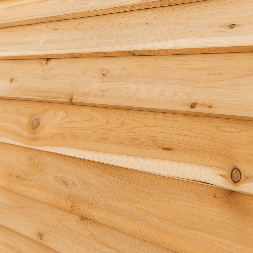 Close-up view of the wood grain detail on a Luxury Outdoor Barrel Sauna by Leisurecraft