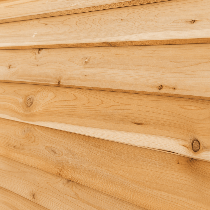 Close-up view of the wood grain detail on a Luxury Outdoor Barrel Sauna by Leisurecraft
