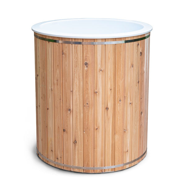 Leisurecraft luxury plunge tubs made from natural wood for a premium cold plunge experience