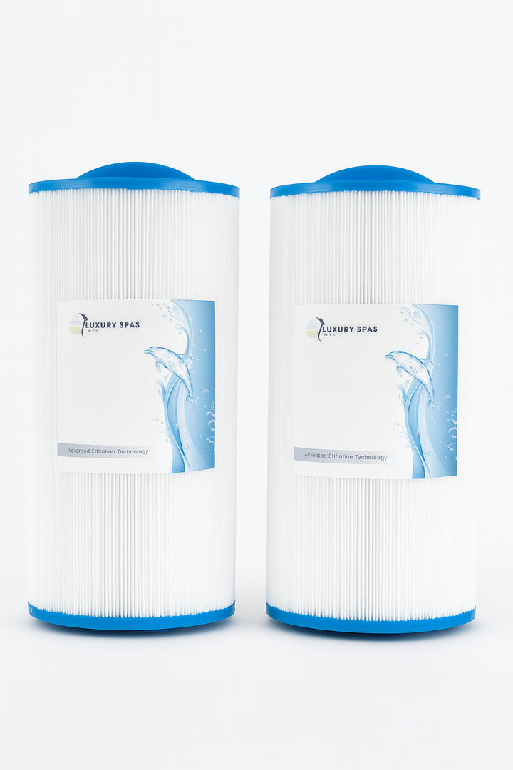 Luxury spa filter replacement pair with blue edges for spa water cleaning and maintenance