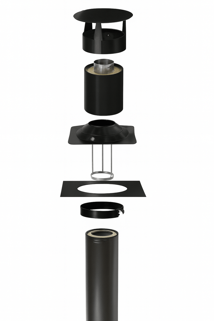 Narvi black heat resistant chimney kit parts for safe and efficient chimney installation