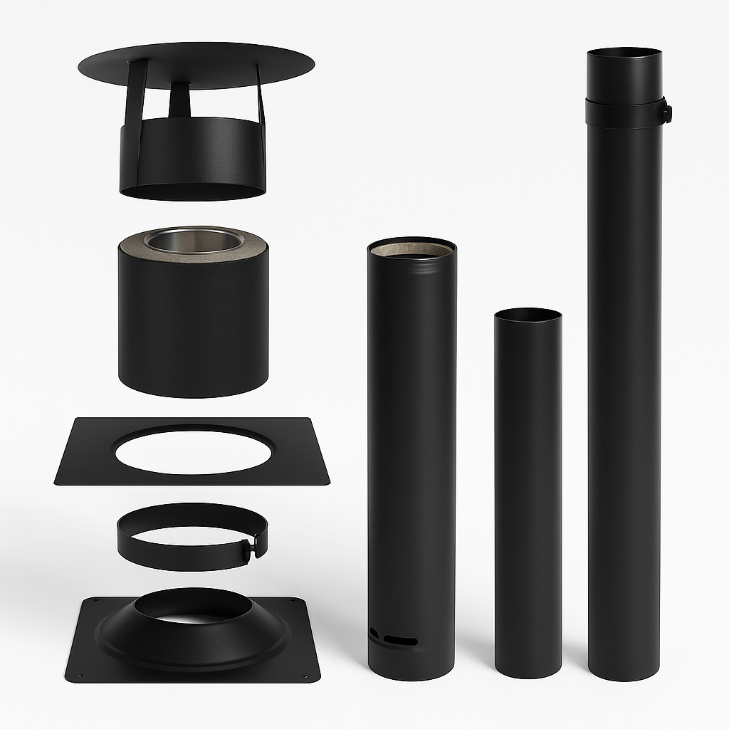 Narvi black heat resistant chimney kit components for safe venting solutions