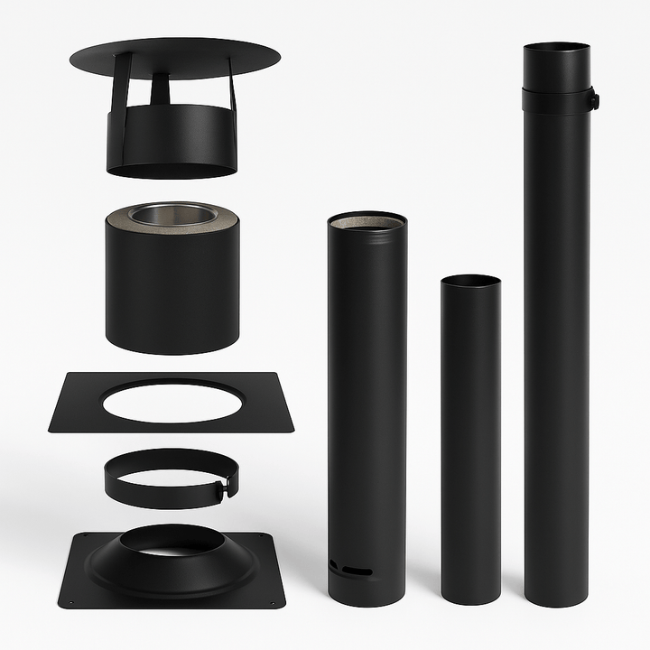 Narvi black heat resistant chimney kit components for safe venting solutions