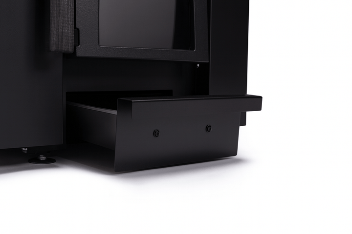 Narvi Kaamos 20 wood sauna stove with an elegant design featuring a pull-out ash drawer