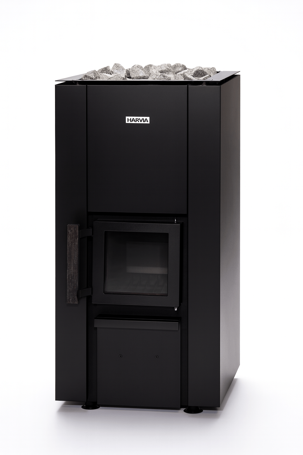 Narvi Kaamos 20 wood sauna stove in black with stone top for efficient sauna heating