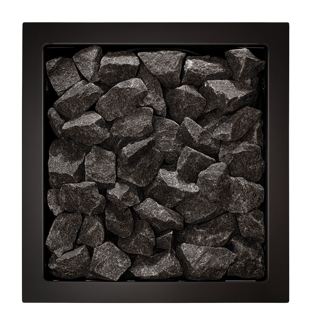 Narvi Kaamos 20 wood sauna stove with dark stones for efficient heating and a traditional sauna experience